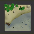 3D Tropical Island Scene With Sandy Beach Green Trees Blue Water And Dolphins