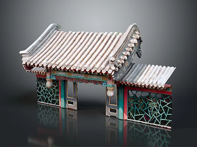 Ancient Architecture Traditional Gateway Structure Featuring Ornate Roof Tiles Painted Carvings And Decorative Details 3d model