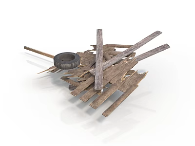Modern Decorative Setup With Wooden Planks And Round Tire In Modern Scene 3d model