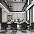 Modern Luxury Sales Office Reception Lounge With Elegant Sofa And Marble Coffee Tables And Large Windows