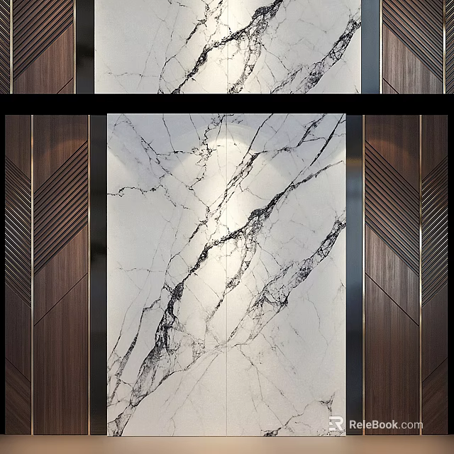 Elegant Marble Background Wall Design With Wooden Accent Panels And Natural Texture 3d model 