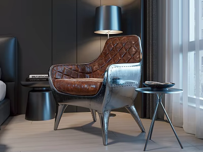 Modern Leather Leisure Chair With Diamond Tufted Design Metal Frame And Side Tables 3d model