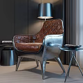 Modern Leather Leisure Chair With Diamond Tufted Design Metal Frame And Side Tables