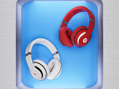 Stylish Red and White Over Ear Headphones Showcased on Blue Display Background 3d model
