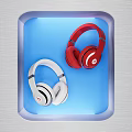 Stylish Red and White Over Ear Headphones Showcased on Blue Display Background