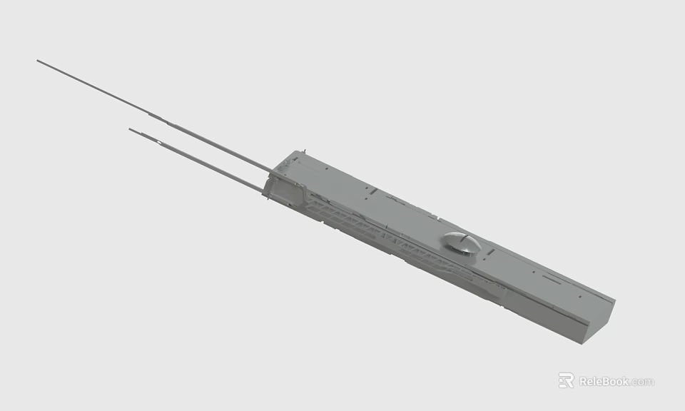 Metal Rectangular Component With Protruding Rods And Circular Knob 3d model 