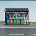 Public Garbage Classification Recycling Station With Pavilion Structure Color Coded Bins And Waste Sorting Signage 3d model