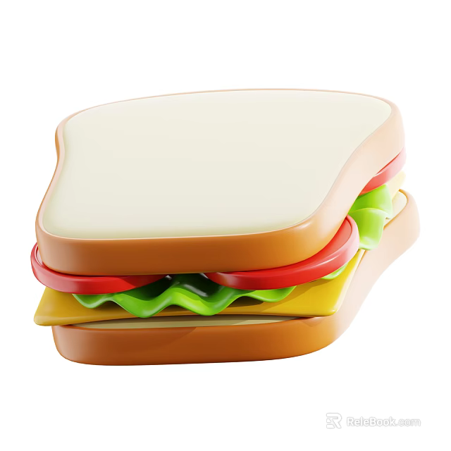 Fresh Sandwich with Soft Bread Tomato Slices Green Lettuce and Cheese 3d model 