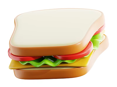 Fresh Sandwich with Soft Bread Tomato Slices Green Lettuce and Cheese 3d model