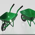 Two Green Wheelbarrows with Black Handles and Wheels on White Background 3d model