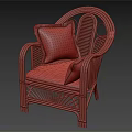 Comfortable Woven Rattan Leisure Chair With Gray Pillow And Plaid Seat Cushion