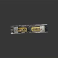 Two Yellow Old Rusty And Worn Train Models On Black Platform 3d model