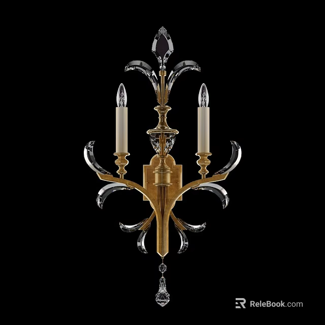 Ornate Gold Wall Sconce With Crystal Accents And Candle Shaped Light Design 3d model 