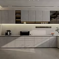 Modern Kitchen Interior Design With Grey Cabinets Island Counter And Appliances