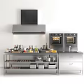 Modern Stainless Steel Kitchen Interior With Oven Appliances Countertop And Cabinets