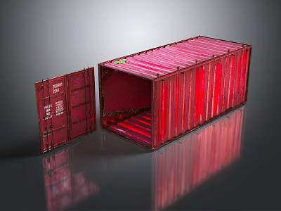 Red Shipping Container With Open Door And Exposed Interior Metal Structure 3d model