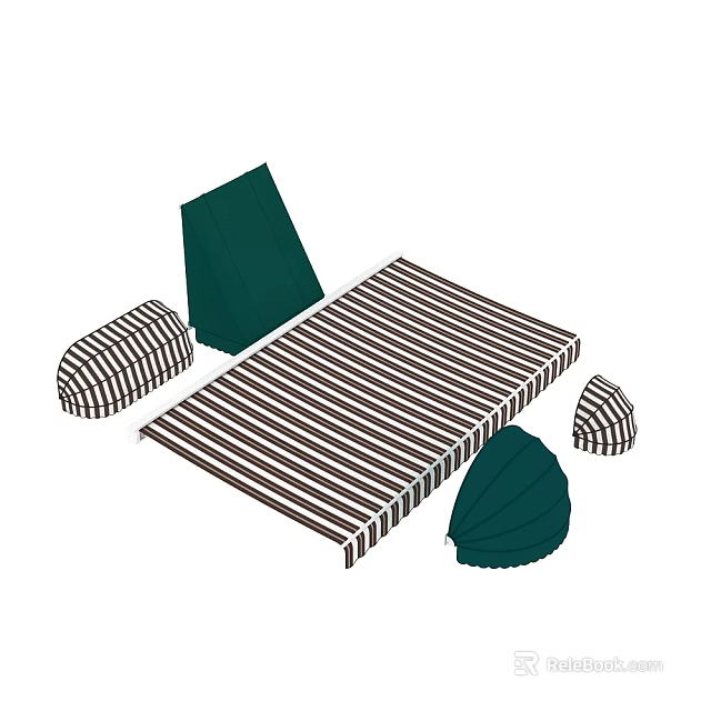 Striped Outdoor Awning With Green Canopy Components And Stripe Pattern Design 3d model 
