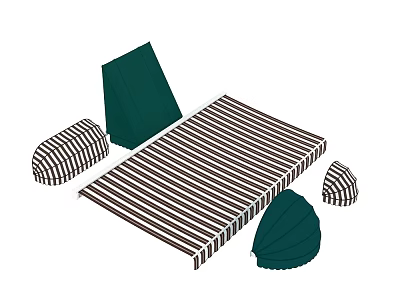 Striped Outdoor Awning With Green Canopy Components And Stripe Pattern Design 3d model