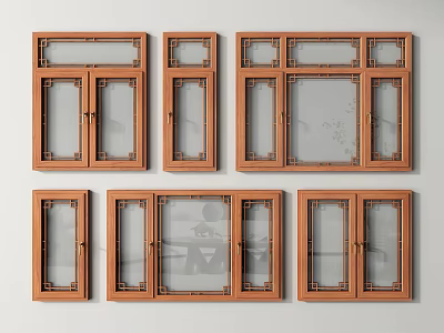 Wooden Casement Windows With Various Design Styles And Classic Frame Details 3d model
