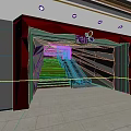 Modern Supermarket Department Store Entrance With Red Frame Colorful Stairs Escalator And Customers Walking
