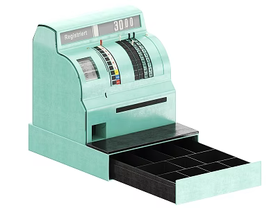 Commercial Equipment Light Green Cash Register With Open Drawer And Compartments 3d model