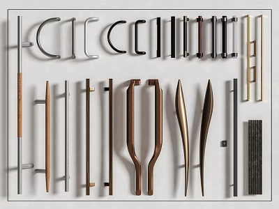 Assorted Modern Door Handles With Diverse Shapes And Materials For Home Decoration 3d model