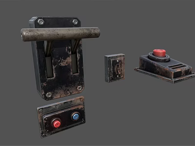 Vintage Industrial Switch Panels With Red And Blue Buttons And Rustic Metal Design 3d model