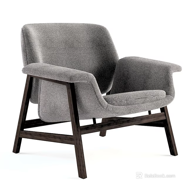 Modern Gray Fabric Lounge Chair With Dark Wooden Legs Design 3d model 