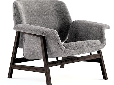 Modern Gray Fabric Lounge Chair With Dark Wooden Legs Design 3d model