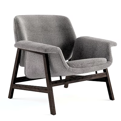 Modern Gray Fabric Lounge Chair With Dark Wooden Legs Design 3d model