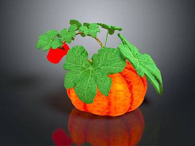 Pumpkin Shaped Commercial Display Equipment With Green Leaves And Red Fruit 3d model
