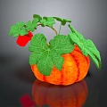 Pumpkin Shaped Commercial Display Equipment With Green Leaves And Red Fruit