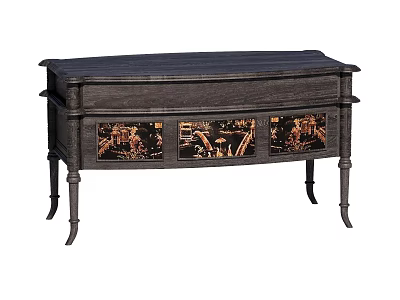Dark Colored TV Stand With Three Drawers And Artistic Decorative Patterns 3d model
