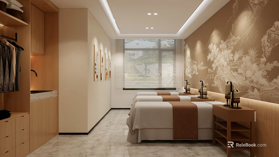 Comfortable Hospital Outpatient Clinic With Beds Wall Art And Large Window 3d model 