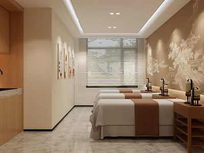 Comfortable Hospital Outpatient Clinic With Beds Wall Art And Large Window 3d model