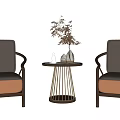 Modern Casual Sofa Set With Two Armchairs Round Side Table And Decorative Vase With Branches 3d model