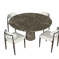 Modern Round Dining Table Set With Marble Top And Upholstered Wooden Leg Chairs