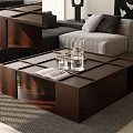 Modern Coffee Table In Living Room With Glasses And Magazine On Wooden Surface Near Sofa