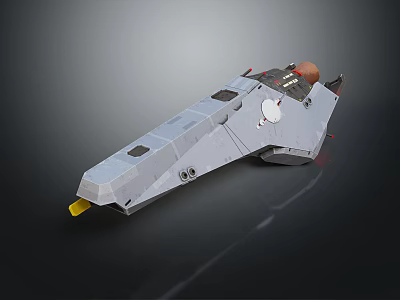 Futuristic Sci Fi Spaceship 3D Model With Gray Hull Yellow Thruster And Circular Modules 3d model