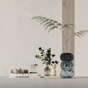Modern Ornaments Combination Books Fruit Plate Vase Ornaments 3d model