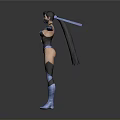 3D Female Character Model With Blue Black Costume Mask And Outstretched Arms