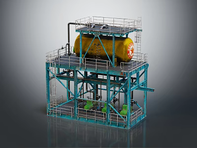Industrial Equipment Structure With Yellow Storage Tank And Blue Metal Platform 3d model