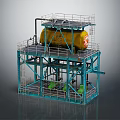 Industrial Equipment Structure With Yellow Storage Tank And Blue Metal Platform