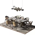 Elegant Modern Dining Table Set With Chairs Pendant Light Rug And Tabletop Plants 3d model