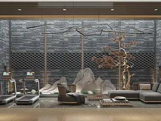 New Chinese Style Balcony Outdoor Balcony 3d model