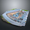 Construction Site With Road Vehicles Heavy Equipment And Dirt Terrain