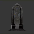Medieval Iron Throne Display With Arched Doorway Stone Steps And Metal Decor