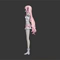Cute Child With Pink Hair And Arms Outstretched In Pink White Dress And White Boots