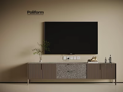 Modern TV Stand with Flat Screen TV Potted Green Plant and Decorative Items 3d model