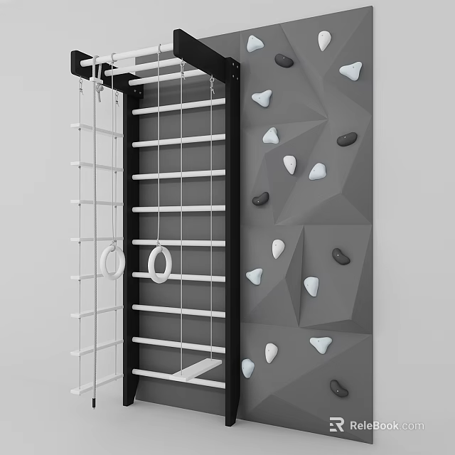 Fun Kids Bed With Climbing Frame And Rock Climbing Wall For Children Play 3d model 